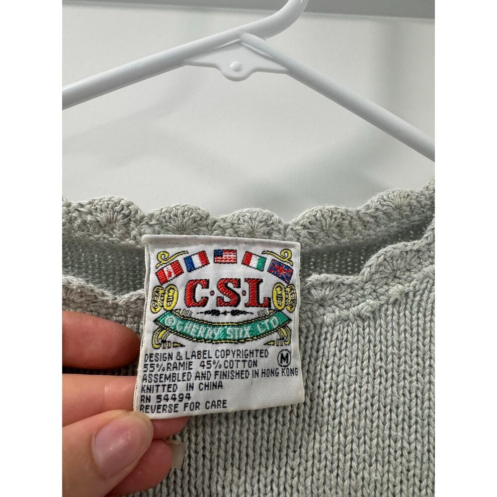 Vintage CSL Pastel Floral Knit Sweater Cottagecore Grandpa Chic Size M - Picture 4 of 10